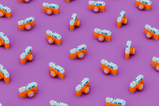 Orange and blue camera on violet background