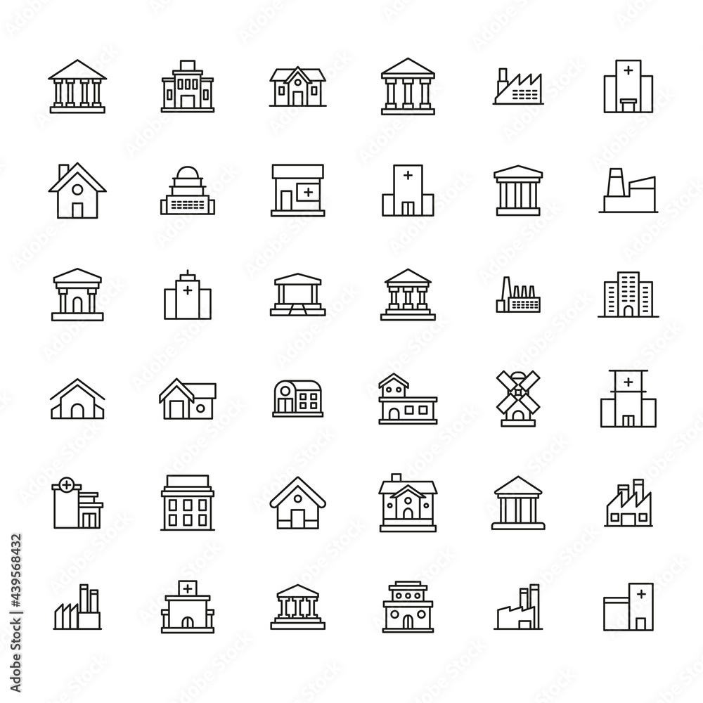 Poster simple set of architecture icons in trendy line style.