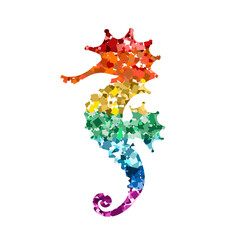 Glittering seahorse icons with rainbow colors glitter sequins on white for Valentine day, kid's design, wedding invitation, branding, logo, label, LGBT symbol. Vector illustration © Елена Рябцева