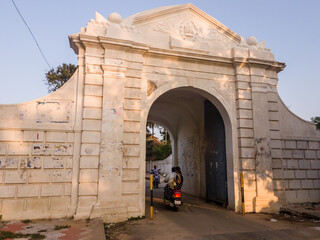 The historic ancient town gate leading to the old town in the former Danish colony of Tranquebar.