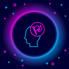 Glowing neon line Hand holding flag icon isolated on black background. Victory, winning and conquer adversity concept. Colorful outline concept. Vector