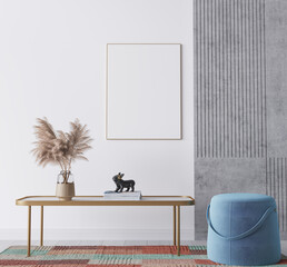 Mock up frame in bright colorful  home interior, 3d render