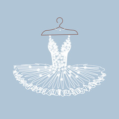 Beautiful ballet tutu on a hanger. Ballet dress with lace bodice. Vector illustration on white background. © liana2012