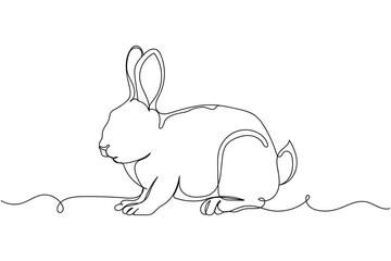 Continuous one line of rabbit in silhouette on a white background. Linear stylized.Minimalist.
