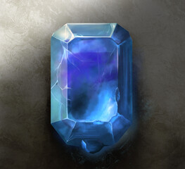 Fototapeta premium Blue crystal, fantasy icon, casual game. A glass object. Amethyst, crystal, cacholong, quartz, chalcedony, diamond. Realistic graphics. 