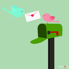 mailbox with letter and birds