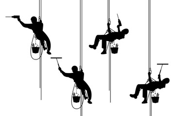 Industrial climber, alpinism. Silhouette. Logo, sign. Vector isolated