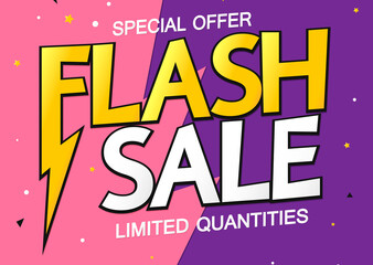 Flash Sale, poster design template, special offer, discount banner, vector illustration