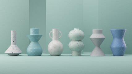 Abstract vase shape composition banner/16:9 Blue