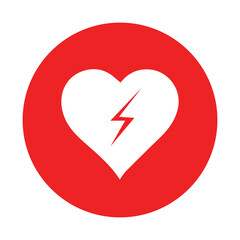 AED,automated external defibrillator / aed sign with heart and electricity symbol flat vector icon	
