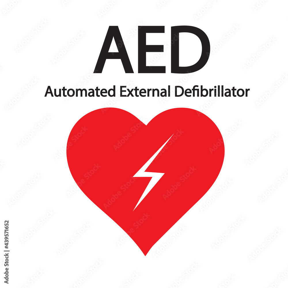 Canvas Prints aed,automated external defibrillator / aed sign with heart and electricity symbol flat vector icon