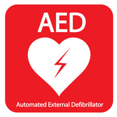 AED,automated external defibrillator / aed sign with heart and electricity symbol flat vector icon	
