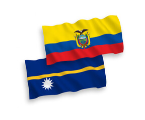 Flags of Republic of Nauru and Ecuador on a white background