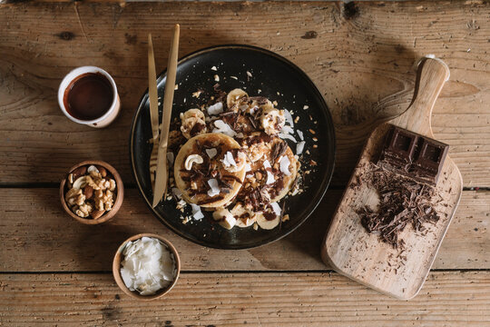 Still Life Of Homemade Organic Pancakes From Above