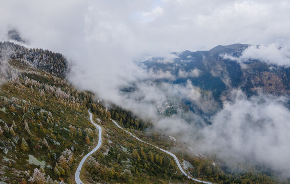 beautiful road in mountains, aerial landscape
