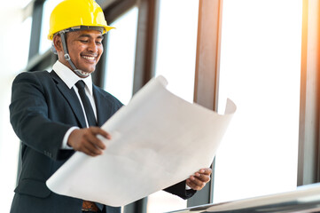 close-up Portrait Of Construction Engineer Businessman at site engineer