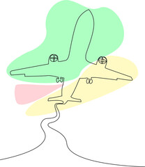 The plane takes off. Illustration Flight, Travel by plane. Vector illustration  line art