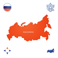 simple outline map of Russian Federation whith national simbol