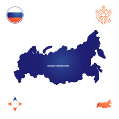 simple outline map of Russian Federation whith national simbol