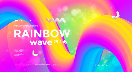 Fantasy background with gradient Rainbow wave shape. Modern design poster with 3d flow form. Vector banner