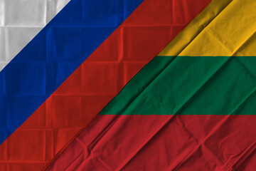 Concept of the relationship between Russia and Lithuania with two flags over each other