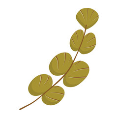 The branch is isolated by green leaves on a white background. A branch in flat boho style for decorating jewelry, cards and invitations. Vector illustration of colors.