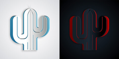 Paper cut Cactus icon isolated on grey and black background. Paper art style. Vector