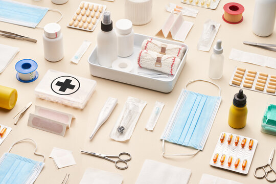 Composition of assorted new medical supplies