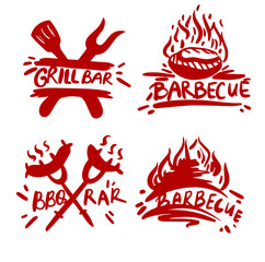 Barbeque icon logo set vector illustration. BBQ grill vector labels collection on white background