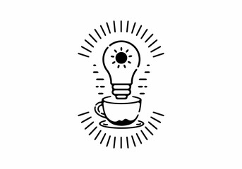 Black line art illustration of coffee and bulb lamp