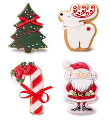 Set homemade cookies Santa Claus Christmas tree decorated with colored sugar. decor