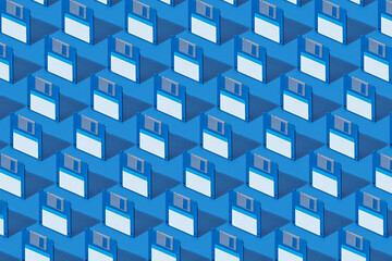 Pattern of vintage blue floppy discs