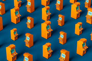 Orange arcade cabinet on blue background