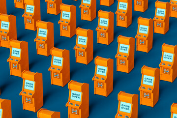pattern of Orange arcade cabinet on blue background