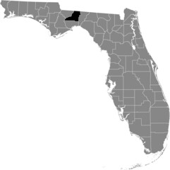 Black highlighted location map of the US Leon county inside gray map of the Federal State of Florida, USA