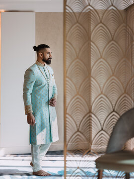 The groom in traditional Indian wear