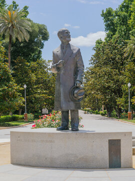 Monument to An&iacute;bal Gonzalez ( builder of the plaza espa&ntilde;a / spanish square) in the Maria Luisa park, Seville, Spain