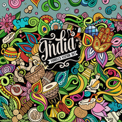 India hand drawn vector doodles illustration. Indian frame card design.