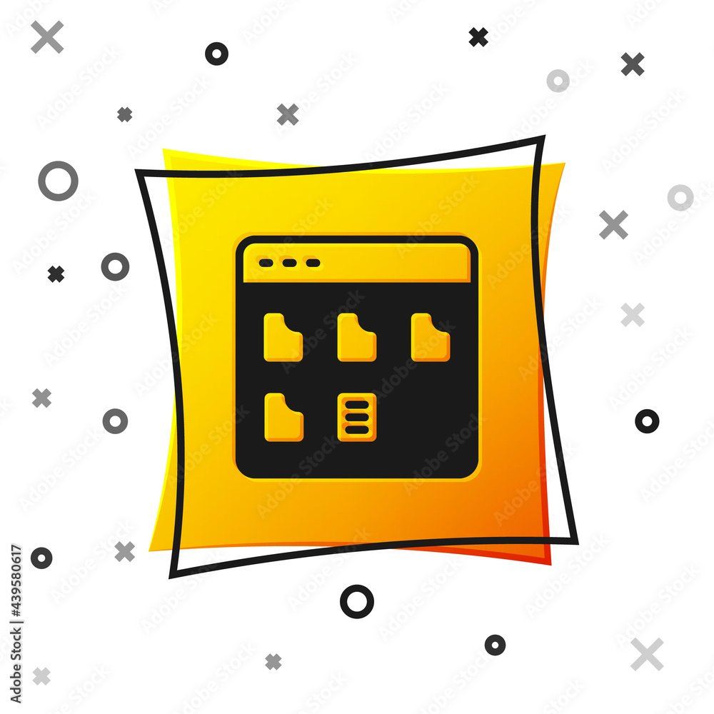 Poster black browser files icon isolated on white background. yellow square button. vector