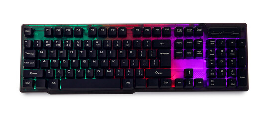 Modern mechanical RGB keyboard isolated on white
