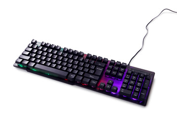 Modern mechanical RGB keyboard isolated on white