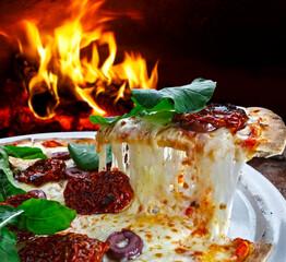 Delicious wood fired pizza at the pizzeria