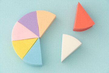 Colourful makeup sponges triangular  shape on a gentle blue background