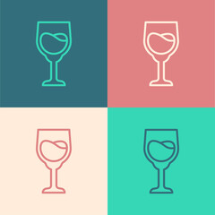 Pop art line Wine glass icon isolated on color background. Wineglass sign. Vector