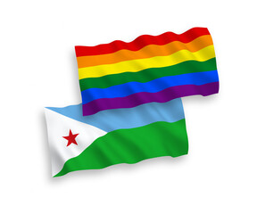 Flags of Republic of Djibouti and Rainbow gay pride on a white background