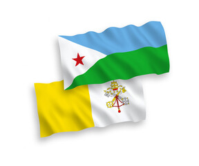 Flags of Republic of Djibouti and Vatican on a white background