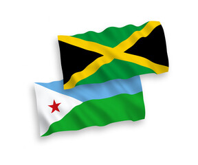 Flags of Republic of Djibouti and Jamaica on a white background
