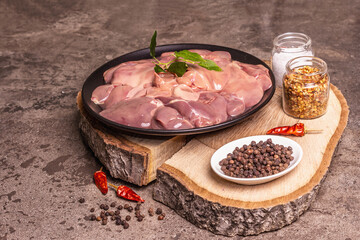 Raw chicken liver with spice set ready for cooking