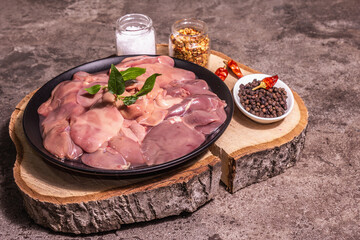 Raw chicken liver with spice set ready for cooking