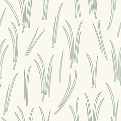 Seamless pattern with chives on beige background. Contour vector illustration - obrazy, fototapety, plakaty